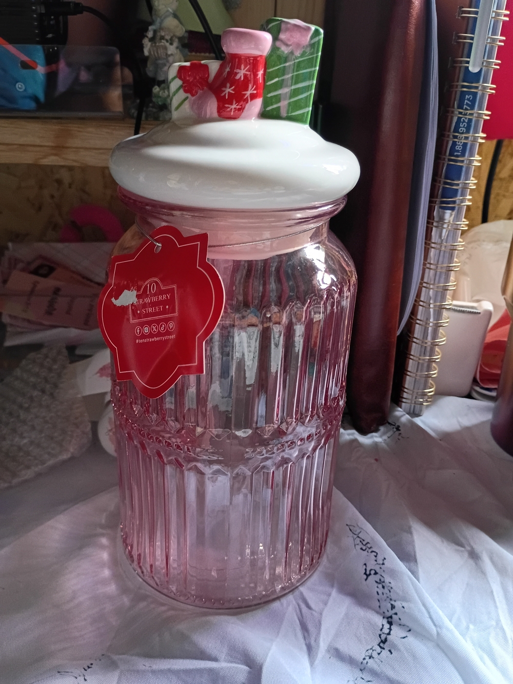 Pink Glass Bath & Body Jar with White Lid